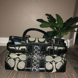 Black Coach Monogram Purse with Leather Trim
